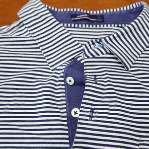 johnnie-O Navy and White Striped Polo